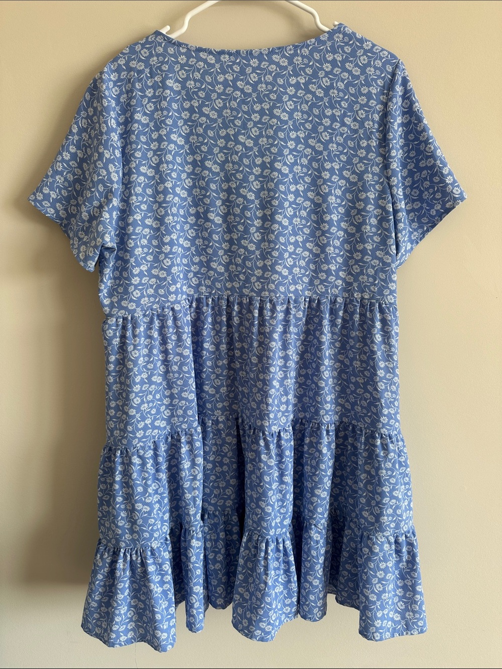 Ces Femme Blue Floral Button-Front Tiered Babydoll Dress - Picture 4 of 5